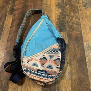 KAVU Aztec Pattern Sling Bag - Blue and Tan
